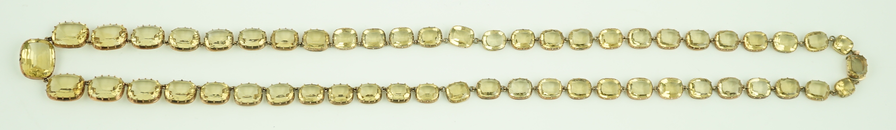 A Victorian gold and graduated cushion cut citrine necklace